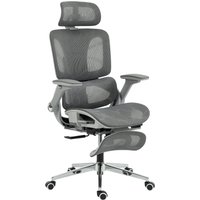 HOMCOM Ergonomischer Bürostuhl, Hoher Mesh-Rücken mit separater Rückenlehne, 4D klappbare Armlehnen, verstellbare Kopfstütze, Lendenstütze und Sitztiefe, Fußstü – Ansicht 1
