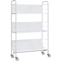 HOMCOM Bücherregal Mobiles Aufbewahrungsregal mit 3 Ebenen, Rädern, rollbares Spielzeugregal aus Metall, Bücherschrank für Schlafzimmer, 69 x 26 x 108 cm, Weiß  – Ansicht 1