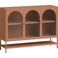 HOMCOM Sideboard, Aufbewahrungsmöbel mit 3 gebogenen Glastüren und offener Ablage, Stahlgestell, Industrial-Stil, Sideboard für Esszimmer und Küche, 140 x 40 x  – Ansicht 1