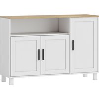 HOMCOM Kommode Küche mit gedämpften Türen, modernes Küchenmöbel mit verstellbarem Regal, Kiefernholzbeinen und offenem Fach, Buffetschrank für Wohnzimmer, Esszi – Ansicht 1