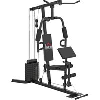HOMCOM Kraftstation, Fitnessstation mit Latzug- und Butterflystange, Multi-Gym-Krafstation mit 45 kg Gewichte, Multistation Set, Krafttraining Aosom – Ansicht 1