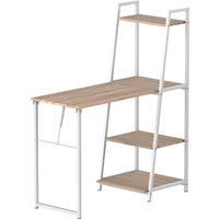 HOMCOM Schreibtisch klappbar mit 4 Tier Bücherregal, Computertisch, Bürotisch, E1 Spanplatte, Metallrahmen, Natur+Weiß, 106 x 48 x 128 cm Aosom – Ansicht 1