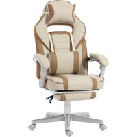 HOMCOM Gaming-Stuhl, neigbar und höhenverstellbar, mit ausziehbarer Fußstütze, Lendenstütze und abnehmbarem Nackenkissen, für Büro/Arbeitszimmer, Creme Aosom – Ansicht 1