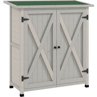 Outsunny Gartenschrank, Geräteschuppen aus Holz, Wetterfest Geräteschrank mit 2 Türen, Werkzeughaus mit Asphaltdach, Werkzeugschrank für Garten, Terrasse, 110 x