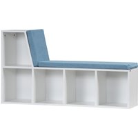 HOMCOM Bibliotheksbank 2 in 1 mit 5 Aufbewahrungsfächern und 2 Polstern Bücherregal 108 x 30 x 60 cm Weiß Blau Aosom – Ansicht 1