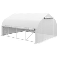 Outsunny Tunnel-Gewächshaus 12m², Tunnelgewächshaus 395x300x200cm mit Tür und 8 Fenstern mit Moskitonetz, für Außen, ganzjährig, Gemüse, Obst, PE-Plane hohe Dic – Ansicht 1