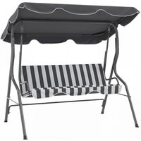 Outsunny Hollywoodschaukel 3‑Sitzer wasserabweisendes Dach verstellbare Neigung Sitz- und Rückenpolster 170L x 110l x 153H cm Stahl Polyester grau, weiß gestrei – Ansicht 1