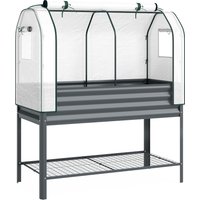 Outsunny Hochbeet mit Frühbeetaufsatz aus Metall Pflanzkasten mit Gewächshaus Ablagefach, Erhöhtes Frühbeet Pflanzbeet 120 x 55 x 140cm Kräuterbeet für Garten B – Ansicht 1
