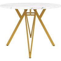 Runder Esstisch für 4 Personen, MDF Tischplatte, 100x100x76 cm, Weiß+Gold – Ansicht 1