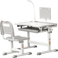 HOMCOM Kinder Schreibtisch mit Stuhl - Kinder Schreibtisch und Stuhl Set höhenverstellbar - Lampe, Leseständer, ausziehbares Tablett mit Mehrfachspeicherung - G