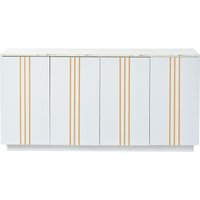 Wohnzimmer-Sideboard mit 4 Türen, elegante goldfarbene Zierleisten, freistehend, 35x140x70 cm, Weiß – Ansicht 1
