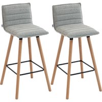 HOMCOM 2er-Set Barhocker, Barstühle, gepolsterte Sitzfläche 76,5H cm, Rückenlehne & Fußstütze, Buchenholzbeine, Leinenoptik-Stoff, Küchen- & Tresenhocker, Grau  – Ansicht 1