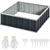 Outsunny Gartenbeet aus Stahl mit offenem Boden, Werkzeuglose Montage, Pflanzenbett für Gemüse, Kräuter und Blumen, 90x90x30 cm, Dunkelgrau Aosom – Ansicht 1