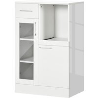 HOMCOM Modernes Sideboard mit Schränken und Schublade, platzsparendes Küchenmöbel aus Holz und Sicherheitsglas 60x40x95cm, Weiß Aosom – Ansicht 1