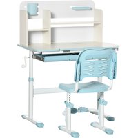 HOMCOM Set Schreibtisch und Stuhl für Kinder verstellbar, Kindertisch neigbar auf 60° mit Schublade, Regalen und Stifthalter, Alter 3+ Jahre, Blau Aosom – Ansicht 1