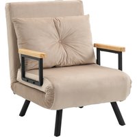 HOMCOM Schlafsofa Relaxsessel mit Bettfunktion Gästebett Samtoptik Rückenkissen verstellbare Rückenlehne Beige 63 x 73 x 81 cm für Wohnzimmer Aosom.de – Ansicht 1