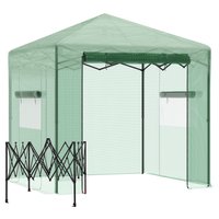 Outsunny Gewächshaus Treibhaus Tomatenhaus mit Tür und Fenster zum Aufrollen, PE Stahl Dunkelgrün 238 x 178 x 240 cm für optimale Pflanzenzucht Aosom.de – Ansicht 1