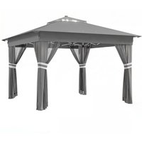 Outsunny Faltpavillon ca. 3 x 3 m, Pavillon mit LED, 4 Netzvorhängen, Seitenwand, Gartenpavillon mit Wassersack, Doppeldach, Tragetasche, Dunkelgrau Aosom – Ansicht 1