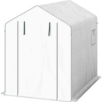Outsunny Garten-Gewächshaus PE mit 3 Ebenen, Gewächshaus mit verstärkter 135 g/m² UV-beständiger Abdeckung, Stahlrahmen, rollbare Reißverschlusstüren und Mesh-F – Ansicht 1