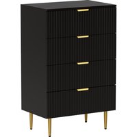 HOMCOM Kommode 4 Schubladen, modernes Aufbewahrungsmöbel mit Griffen und goldenen Füßen, für Schlafzimmer, Wohnzimmer, Maße 60 x 40 x 96 cm, schwarz Aosom – Ansicht 1