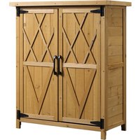 Outsunny Gartenhaus Gartenschrank Outdoor-Ständer Maße 75L x 40B x 90H cm 3 Regale 2 Türen verzinktes wasserdichtes Blechdach Kiefernholz gelb Aosom – Ansicht 1