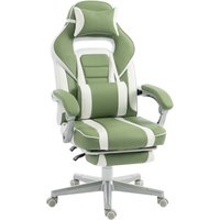 HOMCOM Gaming-Stuhl, verstellbarer Gaming-Stuhl, mit Höhenverstellung, ausziehbarer Fußstütze, Lendenstütze und abnehmbarem Nackenkissen, für Büro, Studio, Grün – Ansicht 1