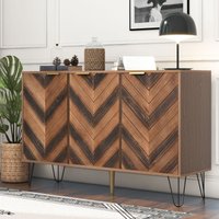 Anrichte 120x38x76,5 cm mit Massivholzfurnier und stabilen Eisenfüßen, Anrichte mit vergoldeten Griffen, Holzfarbe+Schwarz Aosom.de – Ansicht 1