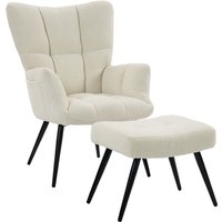 HOMCOM Sessel mit Fußhocker aus weichem, atmungsaktivem Teddy-Stoff, Schlafzimmer-Sessel mit hoher, gesteppter Rückenlehne, Seitentaschen, für Wohnzimmer, Arbei – Ansicht 1