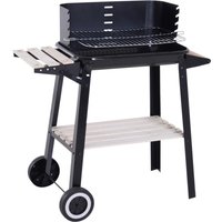 Outsunny Grillwagen Grillstation mit Windschutz 2 Ablagefächer höhenverstellbar Grillrost Metall Schwarz 83 x 45 x 87 cm für BBQ und Garten Aosom.de – Ansicht 1