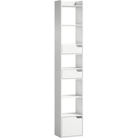 HOMCOM Bücherregal mit 2 Schubladen und Tür, schmales Regal mit 6 offenen Regalböden, hoher Schrank für Wohnzimmer, Arbeitszimmer, Büro, 32x24x181,5 cm, Weiß Ao – Ansicht 1