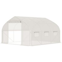 Outsunny Garten Tunnel-Gewächshaus, 10,4 m², UV-Schutz, aufrollbare Reißverschlusstür, Mesh-Fenster, galvanisiertes Stahlrohr und PE 140g/m², 350 x 300 x 200 cm – Ansicht 1