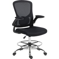 HOMCOM Bürostuhl Ergonomischer Schreibtischstuhl mit Hochklappbar Armlehne, Verstellbarer Fußring und 4D-Lendenstütze, Höhenverstellbarer Drehstuhl Zeichenstuhl – Ansicht 1
