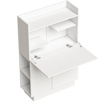 HOMCOM Klappschreibtisch, Computertisch mit klappbarer Arbeitsplatte, Aufbewahrungsregalen und Schrank, Moderner Stil, 80 x 30 x 128 cm, Weiß Aosom – Ansicht 1