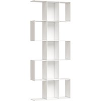 HOMCOM 5-stufiges Regal, schmales Bücherregal, S-förmiges Regal für Wohnzimmer, Schlafzimmer, Arbeitszimmer, Büro, 80x24x200 cm, Weiß Aosom – Ansicht 1