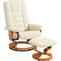 HOMCOM Liegesessel mit Fußstütze, Neigbarer Relaxsessel für Wohnzimmer, drehbarer Holzrahmen, Kunstleder, 76 x 85 x 104 cm creme Aosom – Ansicht 1