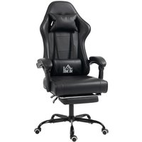 HOMCOM Ergonomischer Gaming-Stuhl, Gaming-Sessel mit massierendem Lendenkissen, neigbare Rückenlehne, höhenverstellbar, Fußstütze, Kopfstütze, 63 x 66 x 126-134 – Ansicht 1