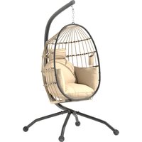 Outsunny Eiförmiger Hängesessel mit Gestell, faltbar Hängeschaukel mit Becherhalter, abnehmbar waschbar Sitz, Hängematte, Schaukelsessel für Terrasse, Garten, K – Ansicht 1