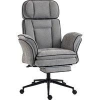 HOMCOM Ergonomischer Schreibtischstuhl mit Fußstütze, Chenille-Bürostuhl mit klappbaren Armlehnen, hoher Rückenlehne und 145° Neigung, verstellbare Kopfstütze, 