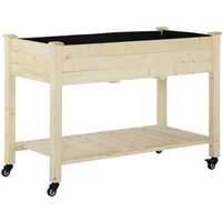 Outsunny Hochbeet mit rädern Pflanztisch Blumenkasten mit Abfluss Massivholz Vliesstoff Natur 118 x 55 x 83 cm Aosom – Ansicht 1