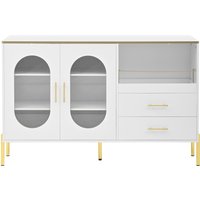 Sideboard mit 2 Schubladen und 2 Glastüren, großzügiger Stauraum, 140x38x90 cm, Weiß – Ansicht 1