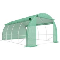 Outsunny Foliengewächshaus Polytunnel 3,97x3x2m, begehbar mit UV-Schutz, aufrollbaren Abdeckungen aus Stahl, grün für Garten & Pflanzen Aosom.de – Ansicht 1