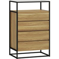 HOMCOM Kommode mit 4 Schubladen, Schlafzimmerkommode mit Oberfläche aus gehärtetem Glas, offenes Fach, Stahlkonstruktion, Schubladenmöbel für Wohnzimmer und Bür – Ansicht 1