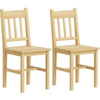 HOMCOM 2er-Set Esszimmerstühle aus massivem Kiefernholz, Küchenstühle mit Lattenlehne, breiter Sitz, für Esszimmer, Naturholz Aosom – Ansicht 1