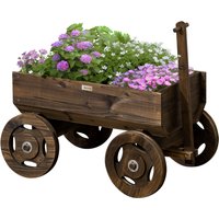 Outsunny Hochbeet Holzwagen-Design Blumenkasten Pflanzenwagen bis 50 kg belastbar Verkohlt 120x53x55cm für Garten & Terrasse Aosom.de – Ansicht 1