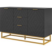 HOMCOM Buffet zeitgenössisches grafisches Design 2 Schranktüren mit verstellbaren Regalen 3 Schubladen in schwarzem Holz mit goldenem Metall Aosom – Ansicht 1