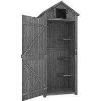Outsunny Gartenschrank Holz gartenschrank wetterfest abnehmbare Eckregale Gekipptes Asphaltdach Verriegelte Türen 77x54,2x179cm Grau+Grün Aosom.de – Ansicht 1