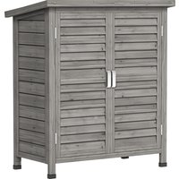 Outsunny Gartenschrank Holz Gerätehaus Geräteschuppen 87 x 46,5 x 96,5 cm mit Pultdach und Lamellentüren in Grau, wetterfest mit Bitumenpappe Aosom.de – Ansicht 1