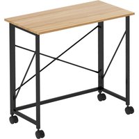 HOMCOM Schreibtisch Klappbar Kleiner 80 cm Klappschreibtisch mit Rollen Platzsparend Computertisch für Home Office, Eiche Aosom – Ansicht 1