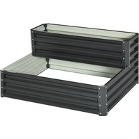 Outsunny Quadratisches Hochbeet aus Stahl mit offenem Boden 2 Etagen für Kräuter Gemüse Obst Blumen 120 x 101 x 58 cm Dunkelgrau Aosom – Ansicht 1