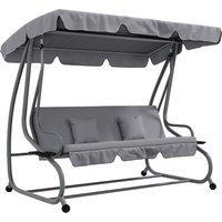 Outsunny Hollywoodschaukel 3-Sitzer, Belastung 340kg, mit Liegefunktion, verstellbarem Dach, klappbarem Beistelltisch, 200x120x164 cm, Hellgrau Aosom – Ansicht 1